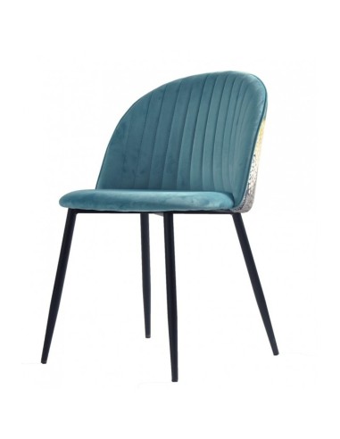 Cadeira design FLORAL, estofos em veludo azul com encosto em palmeira