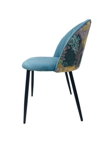 Silla diseño FLORAL, tapizado velvet azul con...