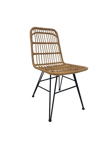 Cadeira de exterior LION em rattan sintético bege e base em metal preto