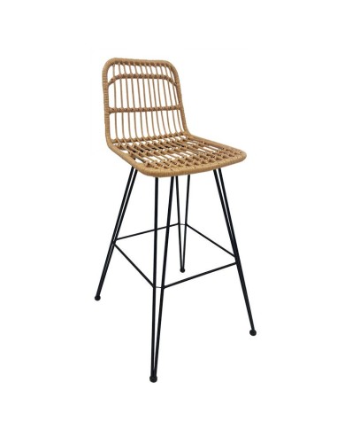 Taburete de exterior LION 75, ratán sintético Beige y base metal negro