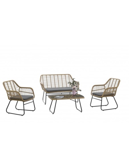 Sillón de exterior TROYA de ratán sintético Beige y base metal negro