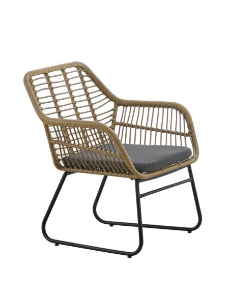 Sillón de exterior TROYA de ratán sintético Beige y base metal negro
