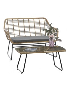 Sofá de exterior TROYA de 2 lugares, vime sintético bege...