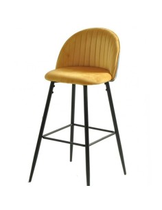 Taburete FLORA 75, tapizado velvet amarillo con trasera...
