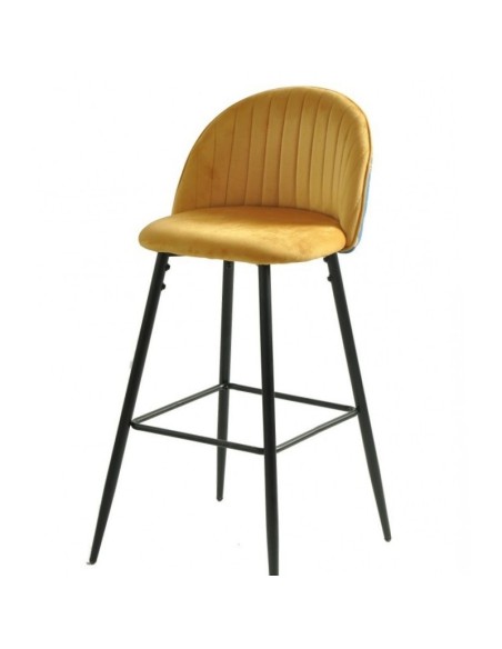 Taburete FLORA 75, tapizado velvet amarillo con trasera carnaval