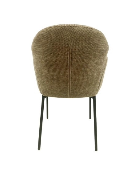 Silla con brazos de diseño GIORGI, asiento chenilla marrón visón, patas metal negro