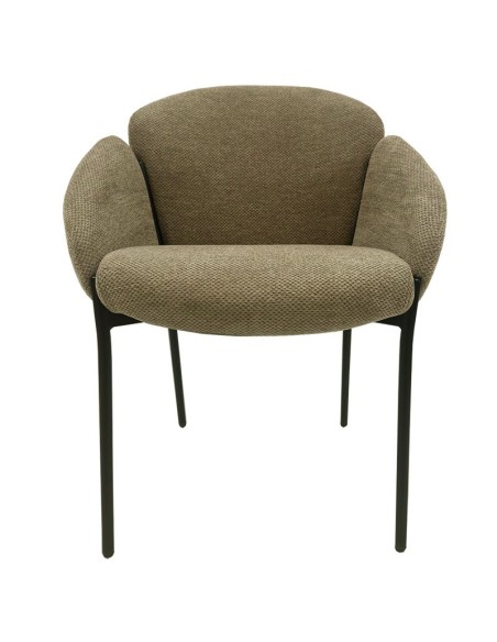 Silla con brazos de diseño GIORGI, asiento chenilla marrón visón, patas metal negro