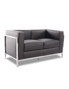 Sofá 2 lugares vanguardista LECO em pele sintética preto