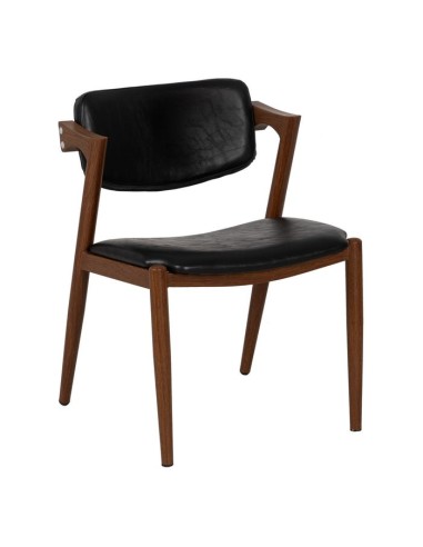Cadeira design TISSIANA em couro sintético preto e metal marrom.