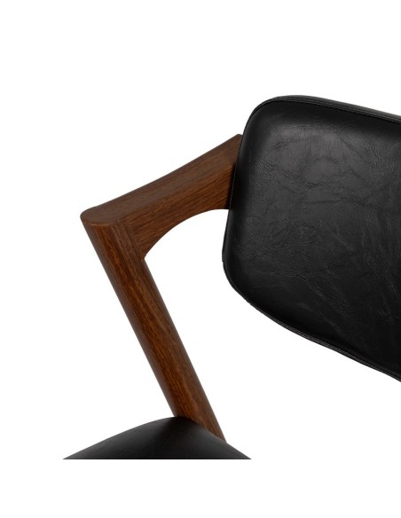 Cadeira design TISSIANA em couro sintético preto e metal marrom.