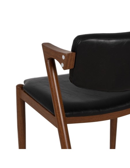 Cadeira design TISSIANA em couro sintético preto e metal marrom.