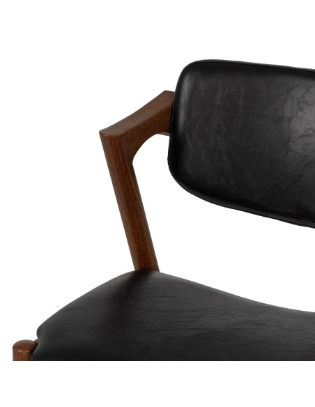 Cadeira design TISSIANA em couro sintético preto e metal marrom.