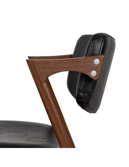 Cadeira design TISSIANA em couro sintético preto e metal marrom.