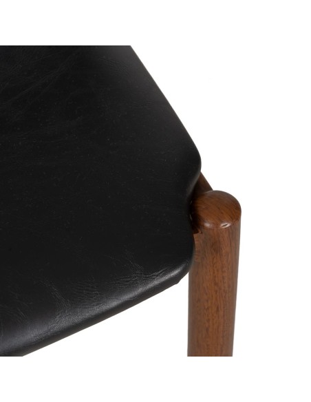 Cadeira design TISSIANA em couro sintético preto e metal marrom.