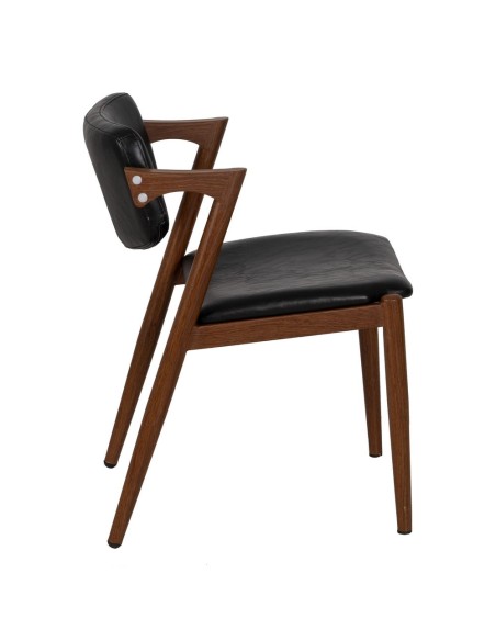 Cadeira design TISSIANA em couro sintético preto e metal marrom.