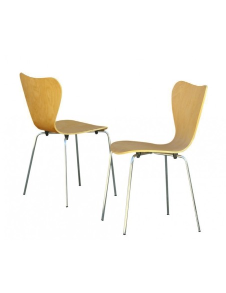 Silla JACOB, apilable, madera acabado natural, cromada.