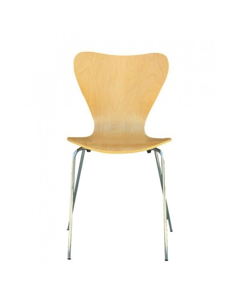 Silla JACOB, apilable, madera acabado natural, cromada.