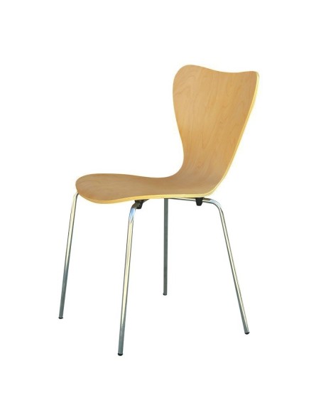 Silla JACOB, apilable, madera acabado natural, cromada.