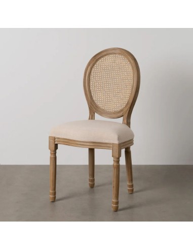 Silla clásica de comedor NIRAJ madera en blanco rozado y ratan