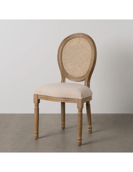 Silla clásica de comedor NIRAJ madera en blanco rozado y ratan
