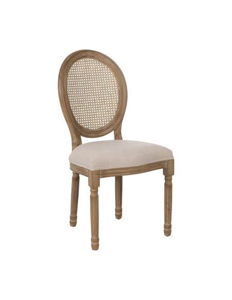 Silla clásica de comedor NIRAJ madera en blanco rozado y ratan
