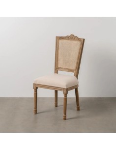 Silla clásica de comedor NIRAJA madera blanco rozado y ratan
