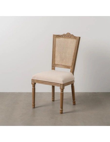 Silla clásica de comedor NIRAJA madera blanco rozado y ratan