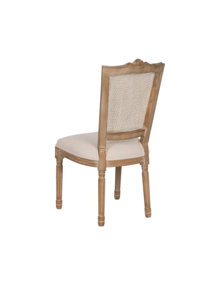 Silla clásica de comedor NIRAJA madera blanco rozado y ratan