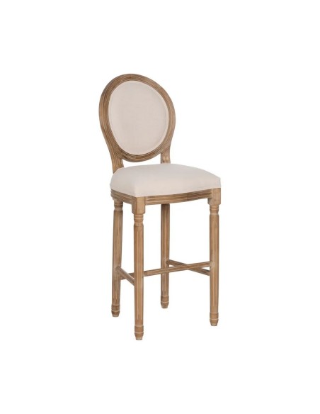 Taburete clásico medallón NIRAJ en madera blanco cepillado y tejido lino