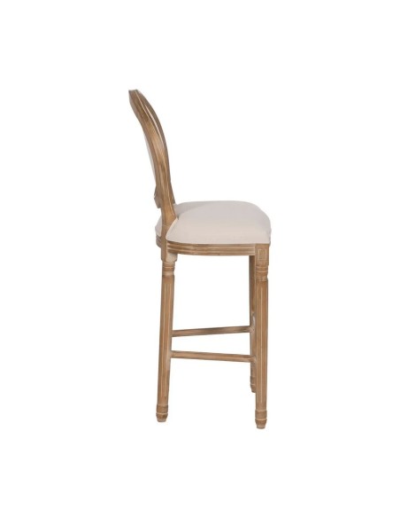 Taburete clásico medallón NIRAJ en madera blanco cepillado y tejido lino