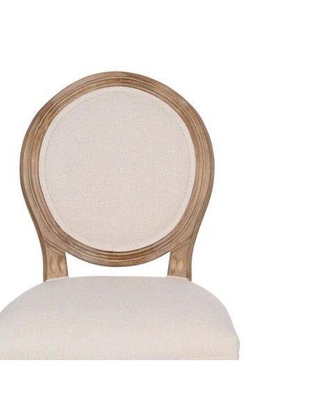 Taburete clásico medallón NIRAJ en madera blanco cepillado y tejido lino