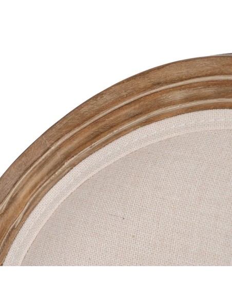 Taburete clásico medallón NIRAJ en madera blanco cepillado y tejido lino