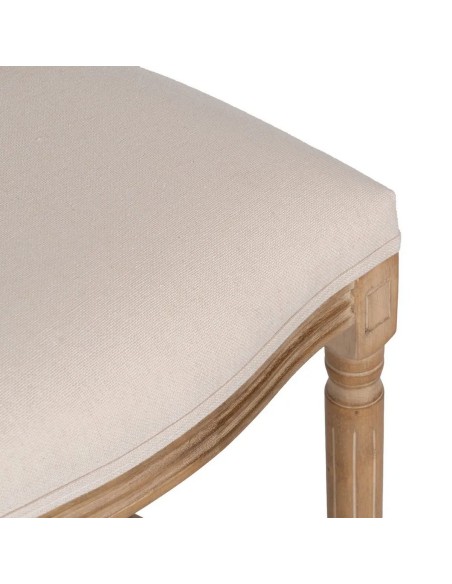 Taburete clásico medallón NIRAJ en madera blanco cepillado y tejido lino