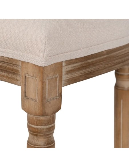 Banco medalhão clássico NIRAJ em madeira branca escovada e tecido de linho