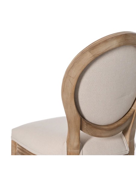 Taburete clásico medallón NIRAJ en madera blanco cepillado y tejido lino