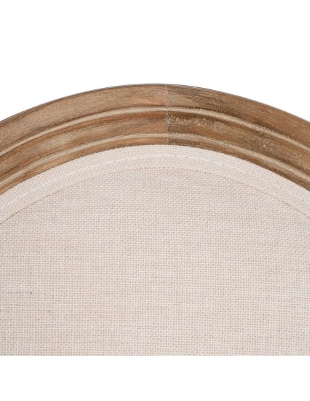 Taburete clásico medallón NIRAJ en madera blanco cepillado y tejido lino