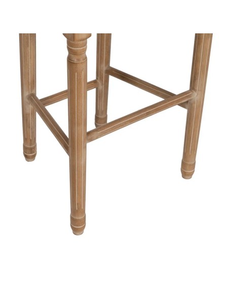 Taburete clásico medallón NIRAJ en madera blanco cepillado y tejido lino