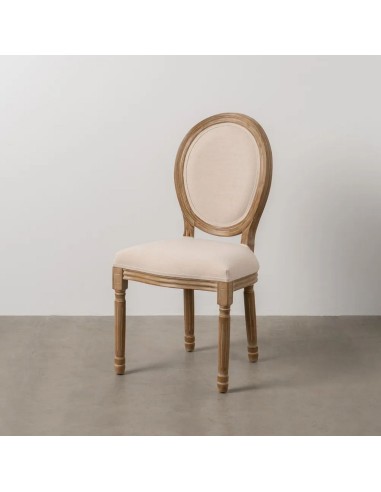 Silla clásica medallón NIRAJ madera blanco rozado y tejido lino
