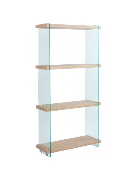 Estantería minimalista SIRI 84x30x165, madera y cristal templado