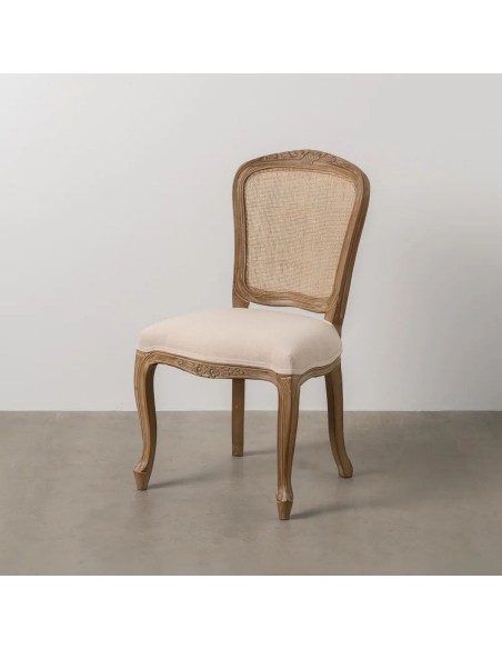 Silla clásica de comedor NIRAJ madera blanco rozado y ratan