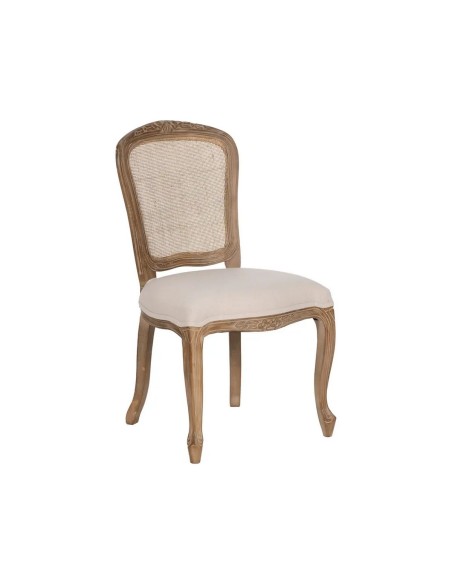 Silla clásica de comedor NIRAJ madera blanco rozado y ratan