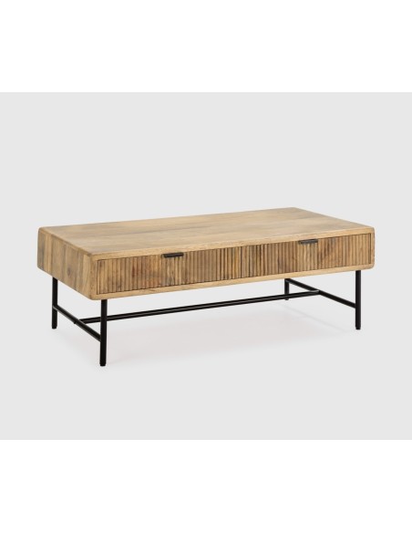 Mesa de centro étnica MUNDRA 120 x 45, MADERA de MANGO y METAL negro