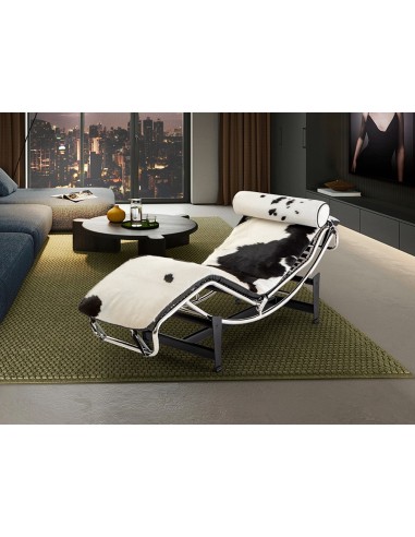 Chaise Longue LECO en Piel de Vaca Blanco Negro...