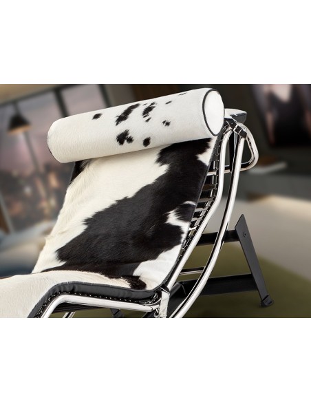 Chaise Longue LECO em pele de vaca bicolor e aço cromado