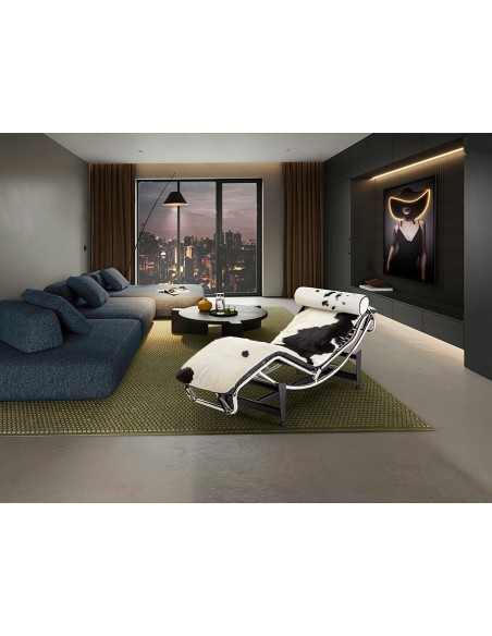 Chaise Longue LECO em pele de vaca bicolor e aço cromado