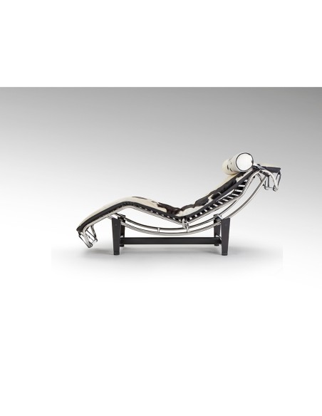 Chaise Longue LECO en Piel de Vaca Blanco Negro y Acero Cromado