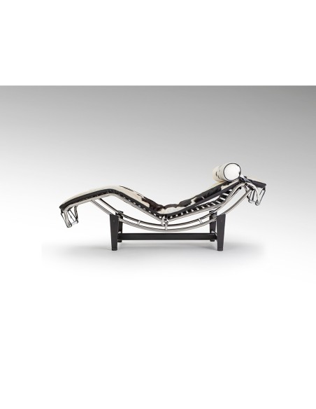 Chaise Longue LECO en Piel de Vaca Blanco Negro y Acero Cromado