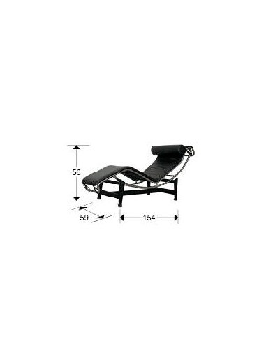 Chaise Longue LECO en Piel Negro con Acero Cromado