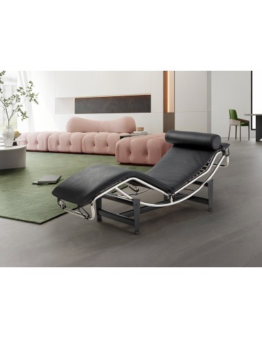 Chaise Longue LECO em pele preta com estrutura...
