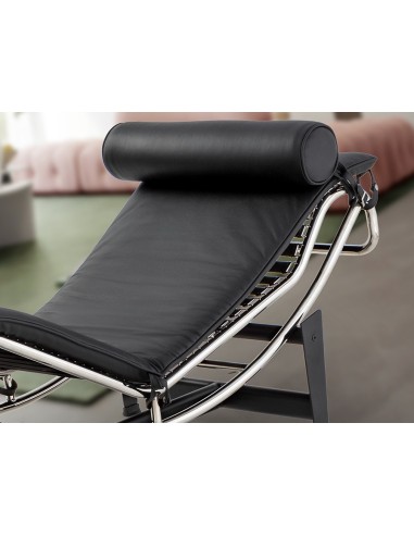Chaise Longue LECO en Piel Negro con Acero Cromado